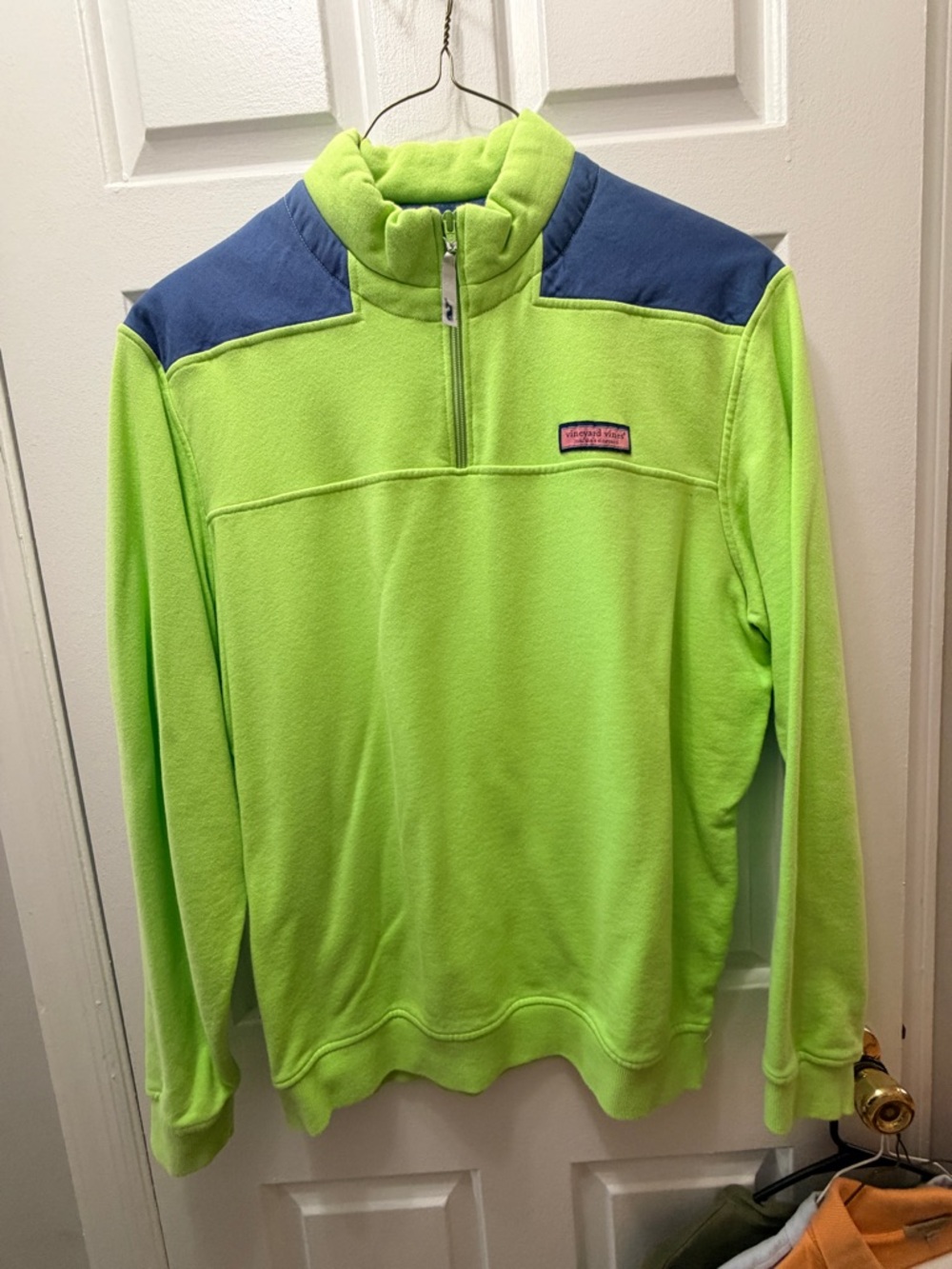 Vineyard Vines Neon Green and Navy Half-Zip Pullover